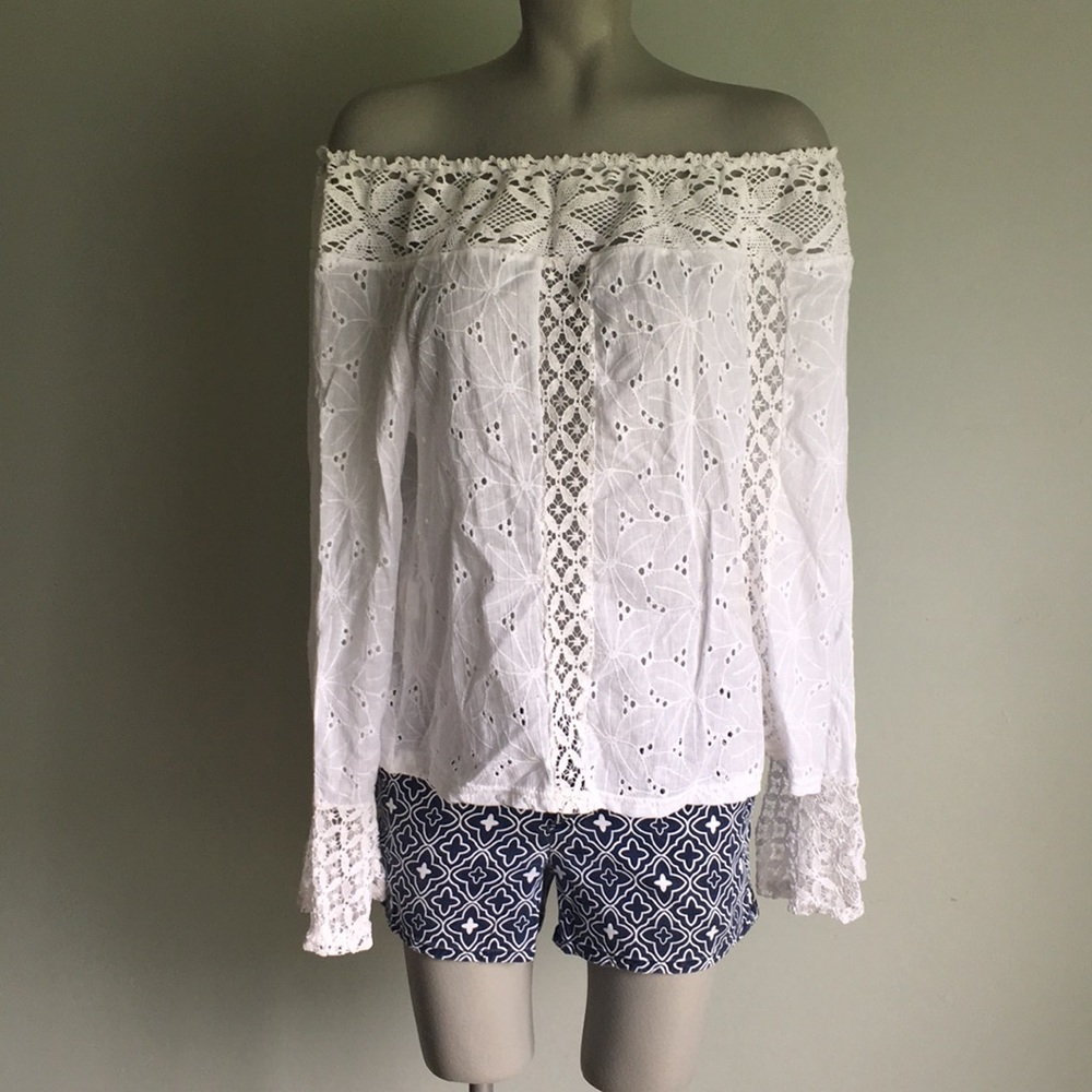 Lace Off Shoulder Top. White.